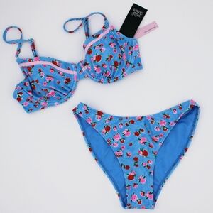 NWT XS Underwire Bikini Set – Baby Blue, Pink & Red Two-Piece